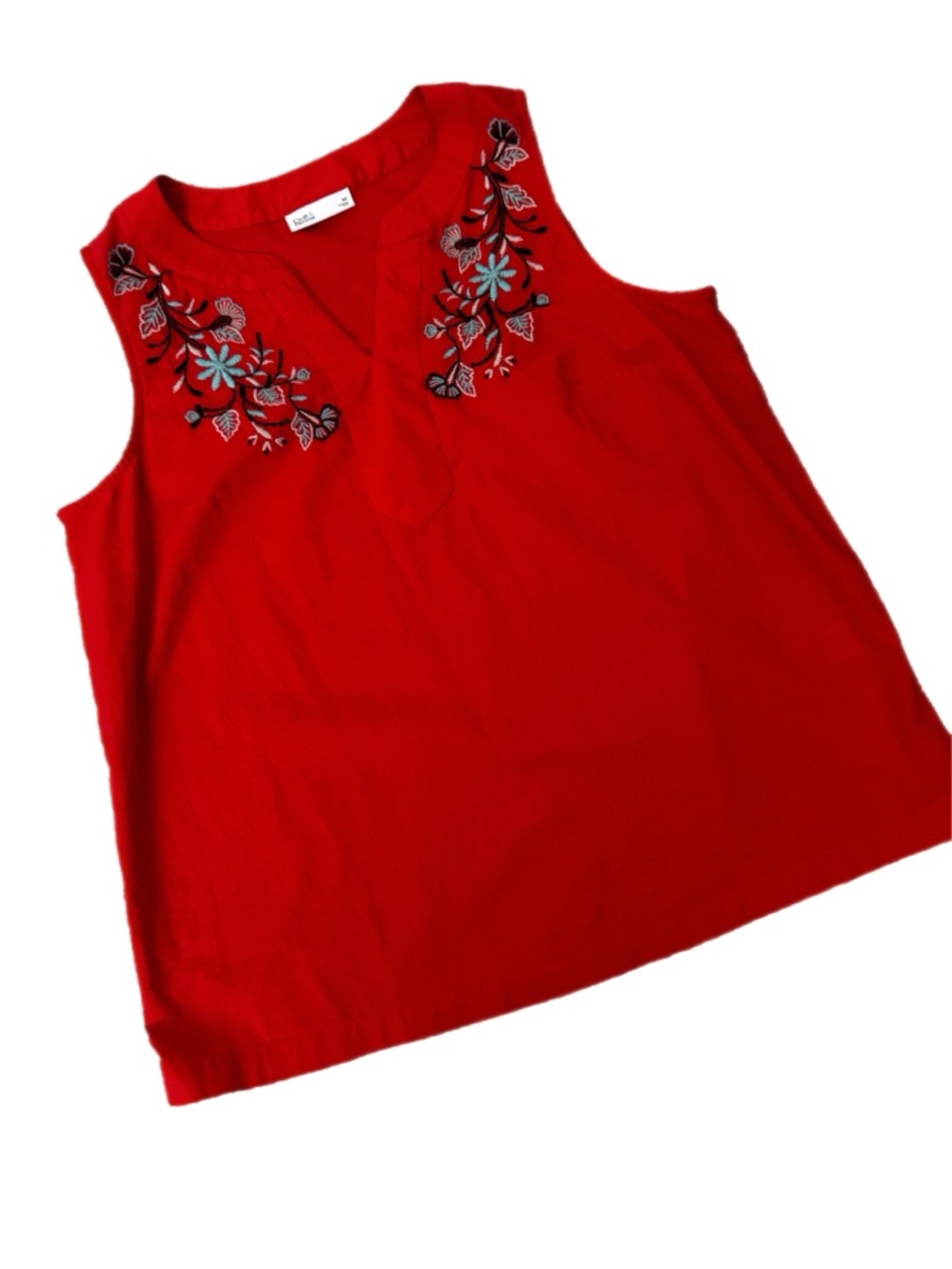 Red Embroidered Sleeveless Cotton Top Size M - Picture 4 of 8